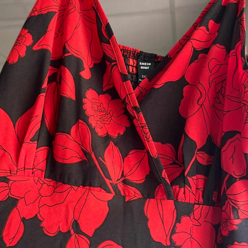 Red and Black Floral Gown